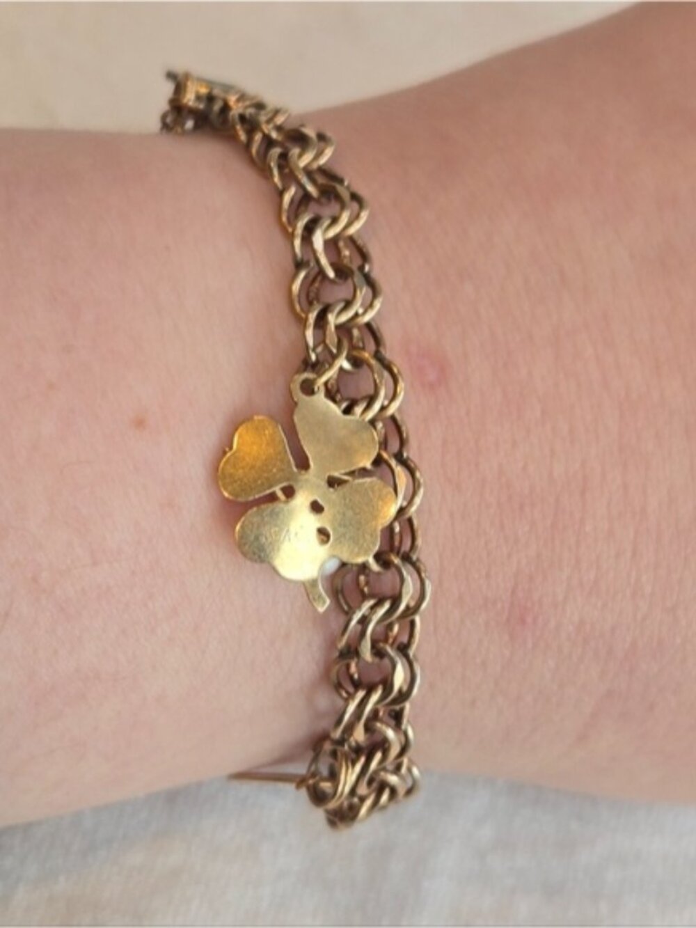 Elco 12k Gold Filled Lucky Charm Bracelet Horseshoe Four Leaf Clover Wishbone